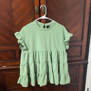 Green Ruffle Sleeve Blouse